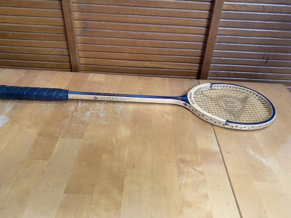 Raquette badminton ancienne dunlop bois + housse sport vintage #e240