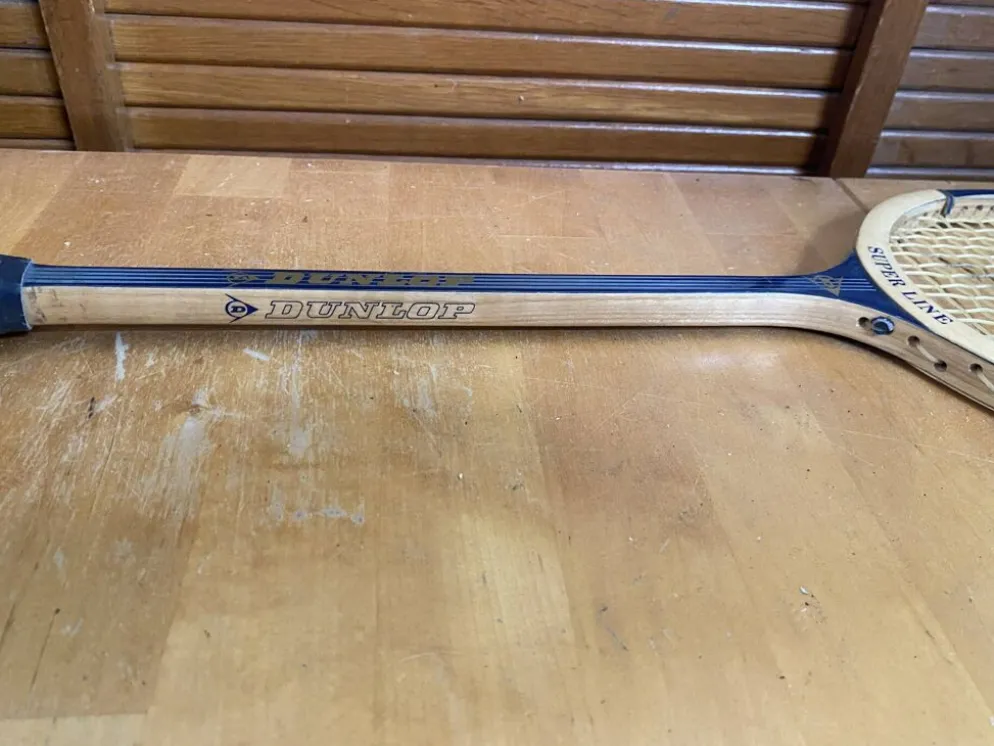 Raquette badminton ancienne dunlop bois + housse sport vintage #e240