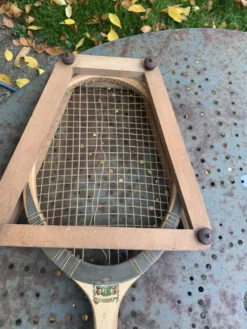 Raquette de tennis en bois tunmer spécial, protège tamis cadre en bois vintage et collector