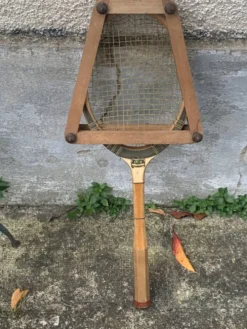 Raquette de tennis en bois tunmer spécial, protège tamis cadre en bois vintage et collector