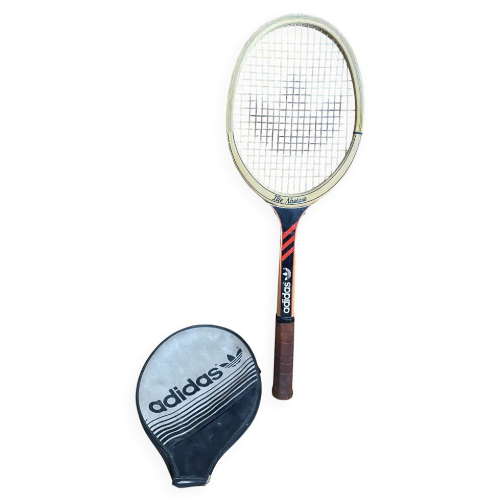 Raquette Tennis Ancienne ADIDAS Ilie Nostase Bois Sport + Housse Vinta