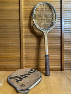 Raquette Tennis Ancienne DAVIS Duke Bois + Housse Cuir Vintage #E218