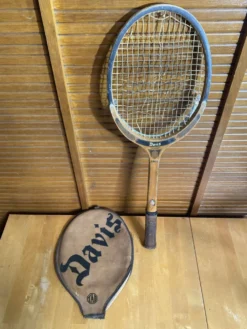 Raquette Tennis Ancienne DAVIS Duke Bois + Housse Cuir Vintage #E218