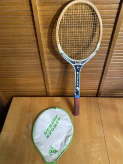 Raquette tennis ancienne dunlop saphir bois + housse sport vintage #e2