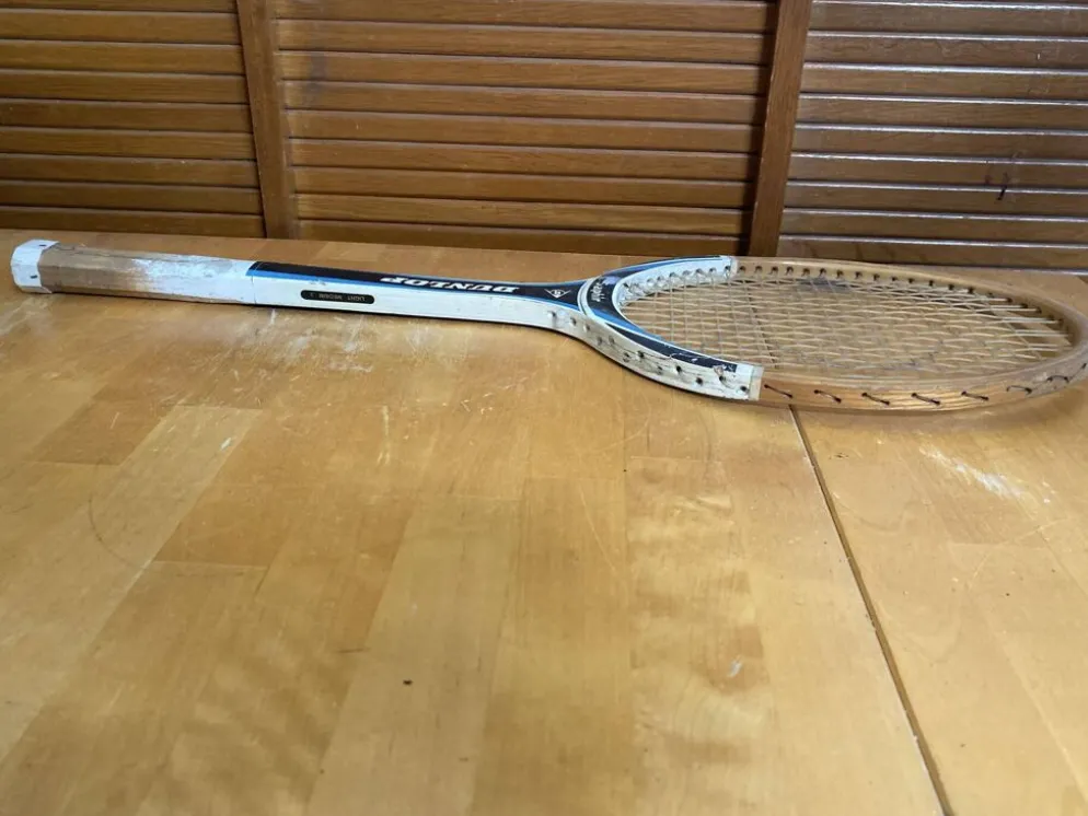 Raquette tennis ancienne dunlop saphir bois + housse dunlop vintage #e