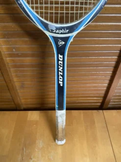 Raquette tennis ancienne dunlop saphir bois + housse dunlop vintage #e