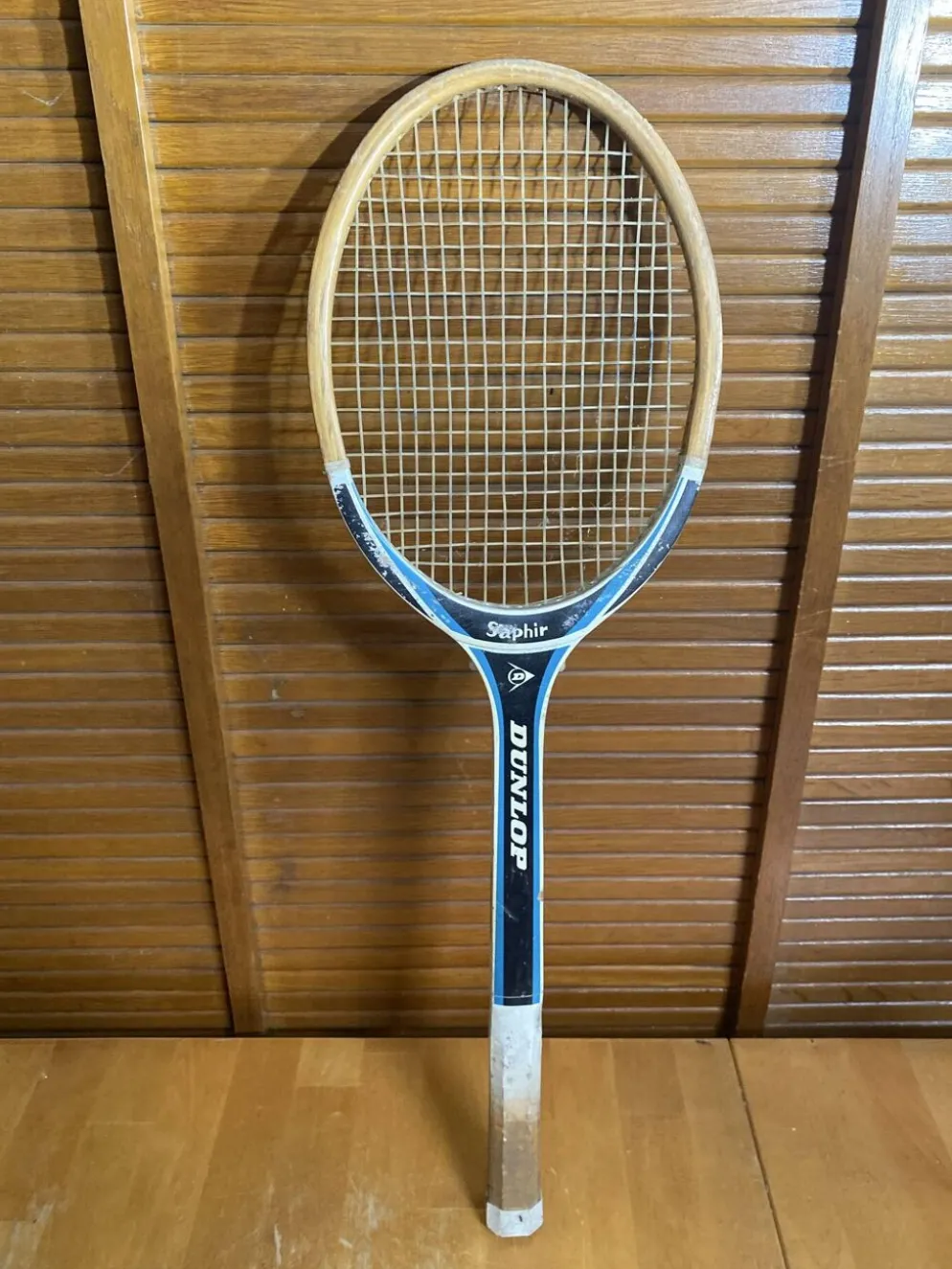 Raquette tennis ancienne dunlop saphir bois + housse dunlop vintage #e