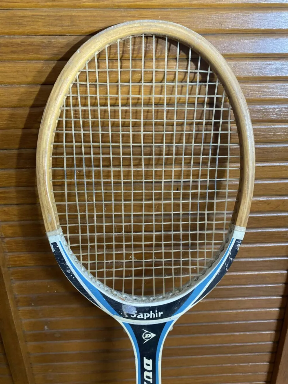 Raquette tennis ancienne dunlop saphir bois + housse dunlop vintage #e