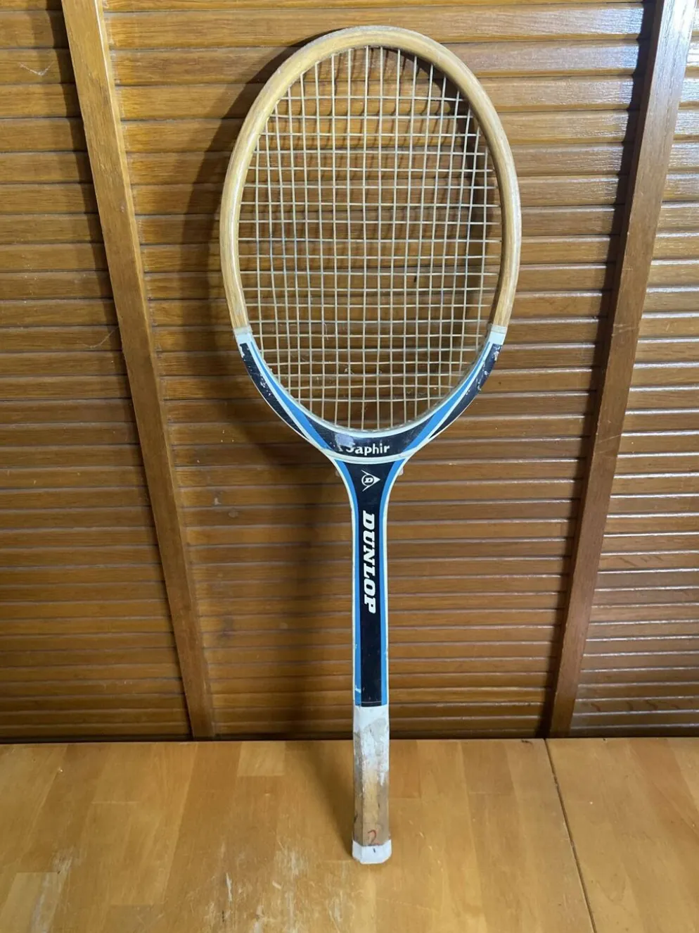 Raquette tennis ancienne dunlop saphir bois + housse dunlop vintage #e