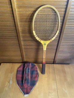 Raquette tennis ancienne gauthier & fils andré dupont bois + housse #e