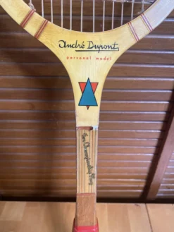 Raquette tennis ancienne gauthier & fils andré dupont bois + housse #e
