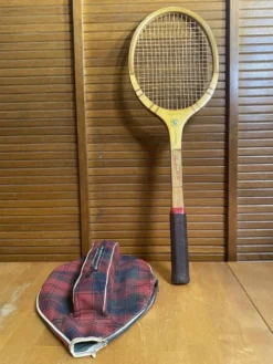 Raquette tennis ancienne gauthier & fils andré dupont bois + housse #e