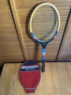 Raquette Tennis Ancienne SPORT 200 Ace Big’s Bois + Housse Rouge Vinta