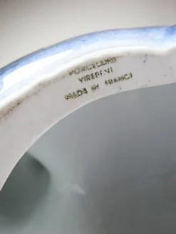 Rare grand chat bleu vintage en porcelaine d'Art de Virebent, années 1970-1990