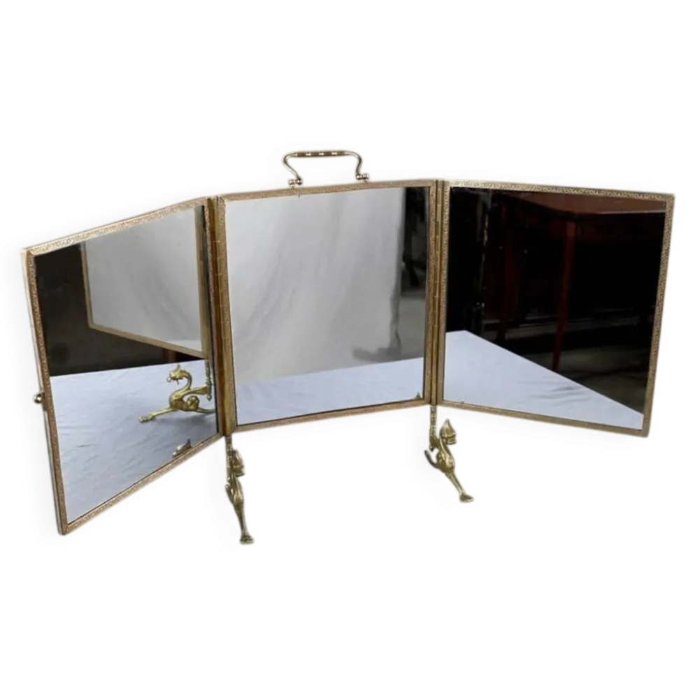 Rare miroir triptyque en bronze – 1900