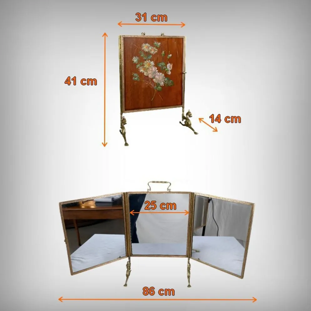 Rare miroir triptyque en bronze – 1900
