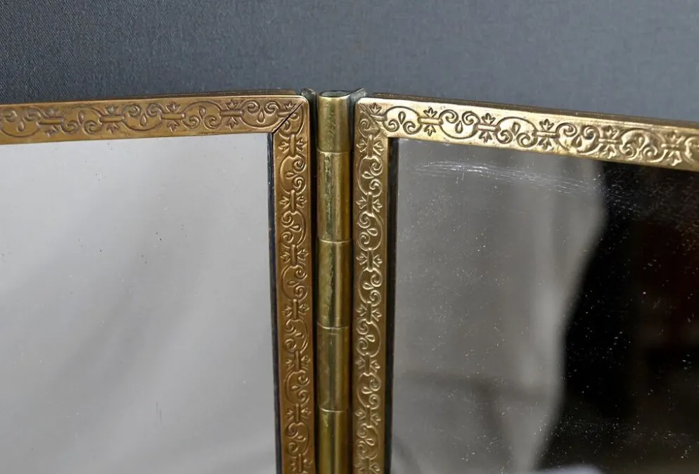 Rare miroir triptyque en bronze – 1900