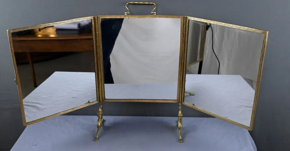 Rare miroir triptyque en bronze – 1900