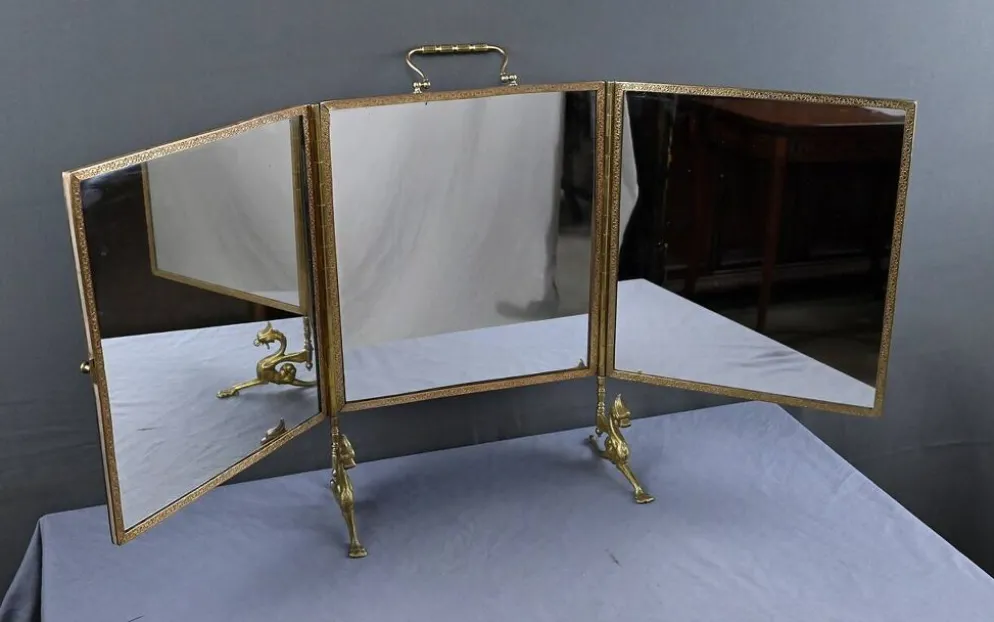 Rare miroir triptyque en bronze – 1900