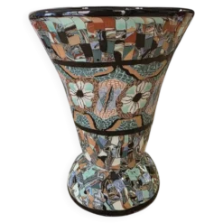 Rare vase diabolo Jean Gerbino Vallauris 15 cm Terres mêlées mosaïque