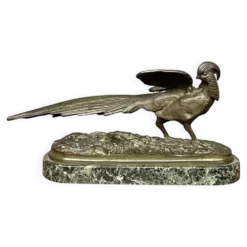 Rene Andre Varnier. Figure en bronze d'un faisan sur une base en marbre vert.