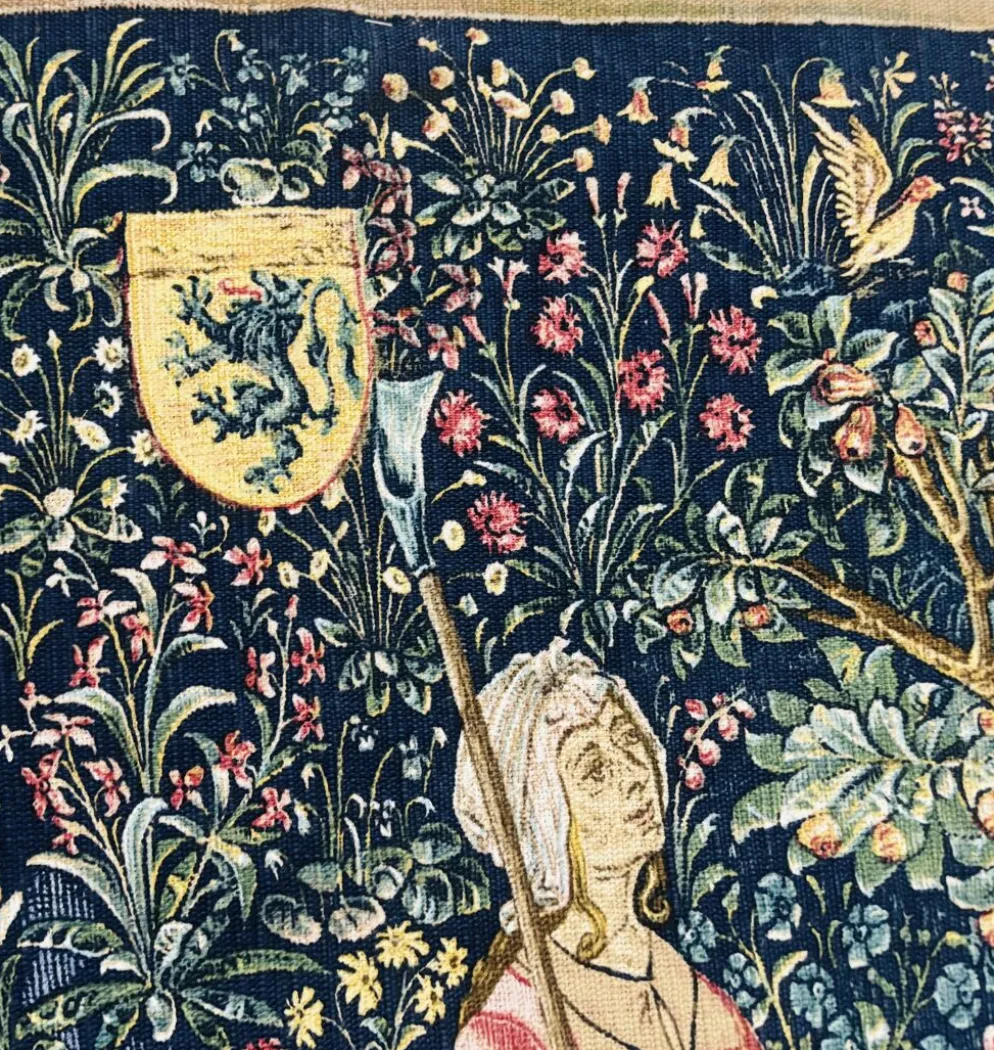 Reproduction de la tapisserie murale tissée à la main "Récolte de fruits 16e siècle. Musée du Louvre"