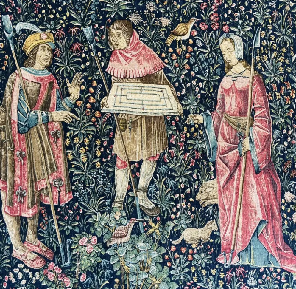 Reproduction de la tapisserie murale tissée à la main "Récolte de fruits 16e siècle. Musée du Louvre"