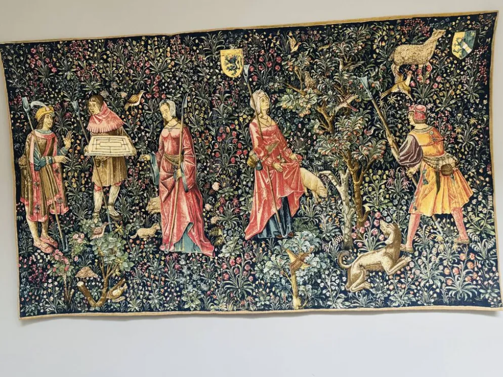Reproduction de la tapisserie murale tissée à la main "Récolte de fruits 16e siècle. Musée du Louvre"