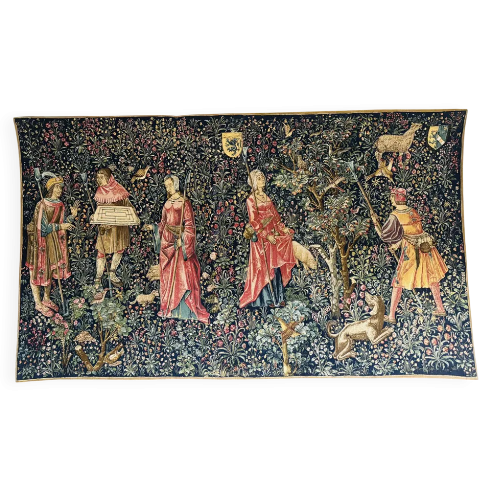 Reproduction de la tapisserie murale tissée à la main "Récolte de fruits 16e siècle. Musée du Louvre"