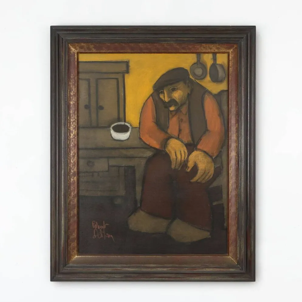 Robert Deman, Homme Solitaire, années 1940, huile sur toile, encadré