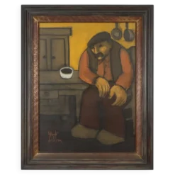 Robert Deman, Homme Solitaire, années 1940, huile sur toile, encadré