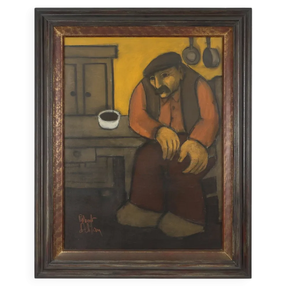 Robert Deman, Homme Solitaire, années 1940, huile sur toile, encadré