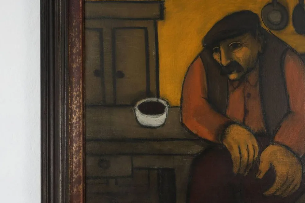 Robert Deman, Homme Solitaire, années 1940, huile sur toile, encadré