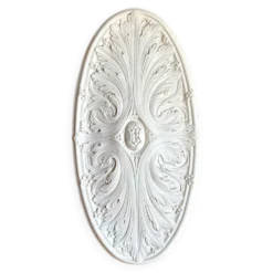 Rosace ovale en staff blanc, décor rinceaux 32 x 63 cm