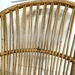 Salon Audoux-Minnet en rotin, 2 fauteuils et table 1950-1960