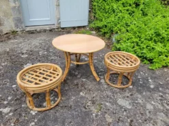 Salon de jardin ancien en rotin 1970