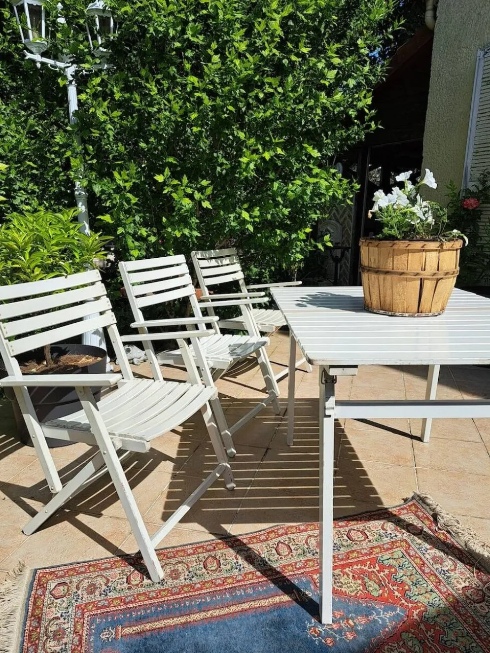 Salon de jardin bois blanc vintage