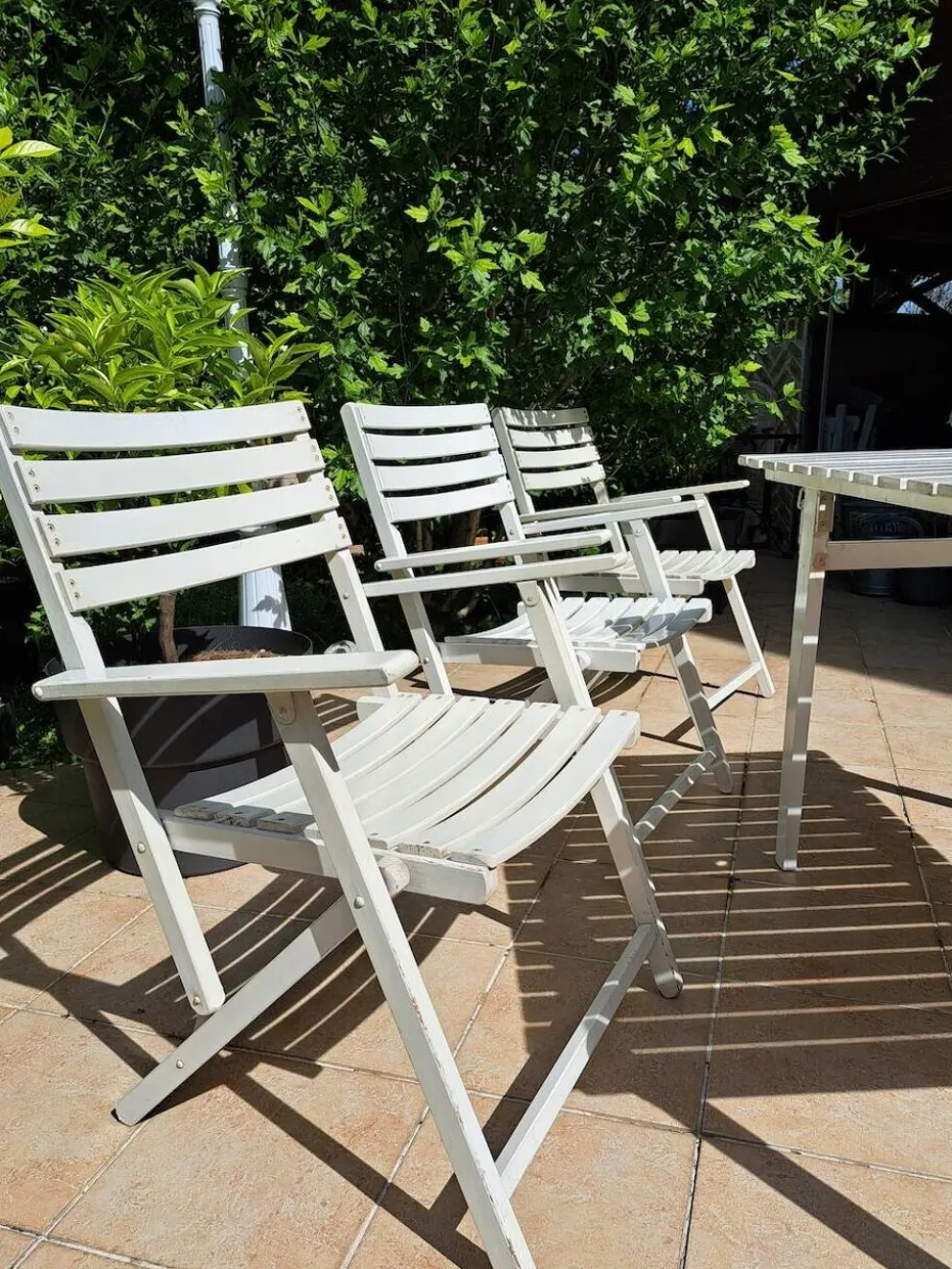 Salon de jardin bois blanc vintage