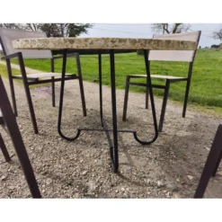 Salon de jardin en pierre piétement fer vintage des années 70