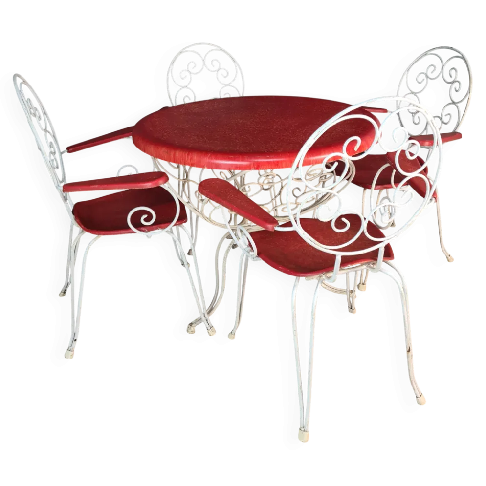 salon de jardin 1950 -fer forgé & fibre de verre- 5 pièces