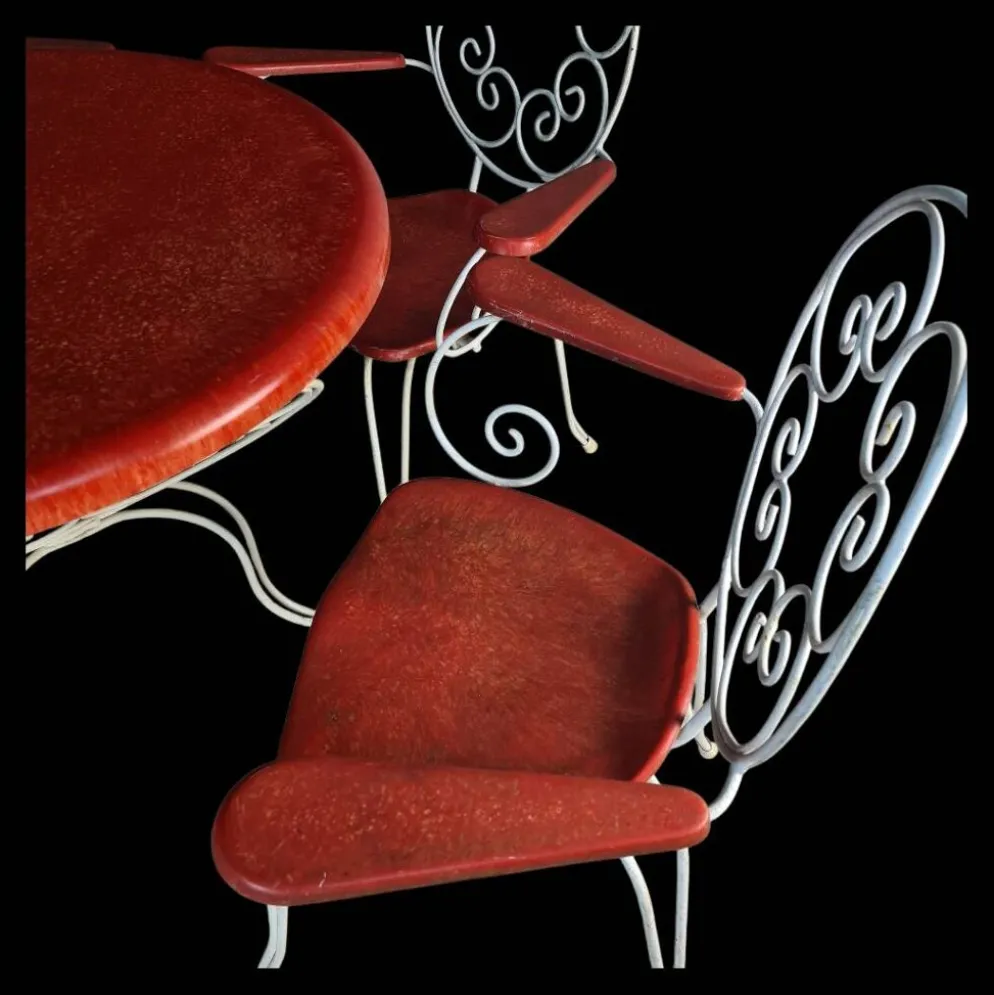 salon de jardin 1950 -fer forgé & fibre de verre- 5 pièces