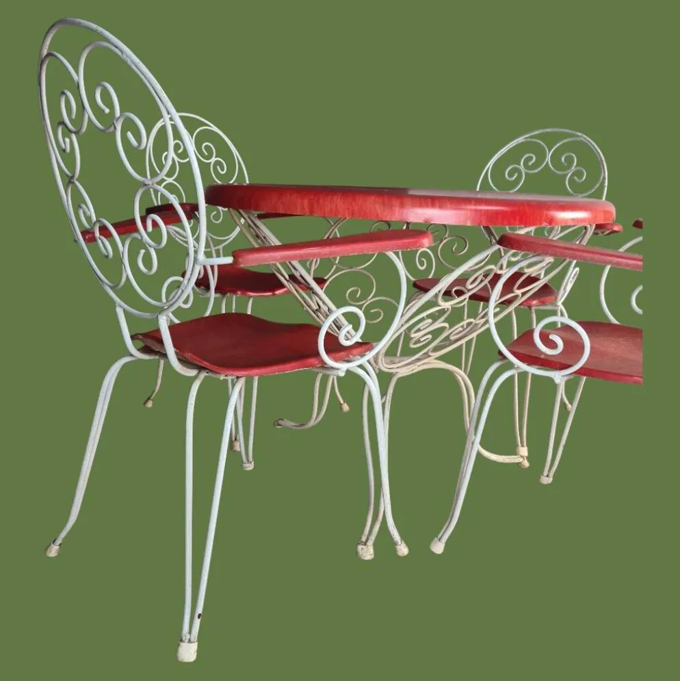 salon de jardin 1950 -fer forgé & fibre de verre- 5 pièces