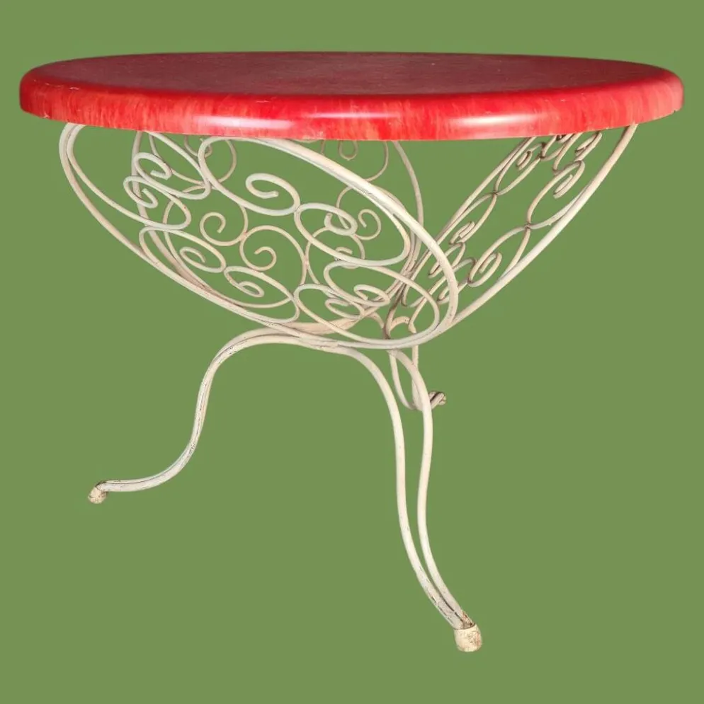 salon de jardin 1950 -fer forgé & fibre de verre- 5 pièces