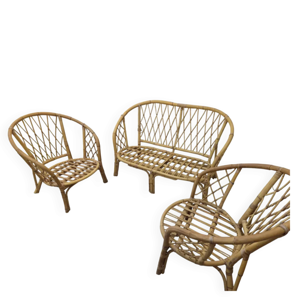 Salon de jardin Vintage en bambou et rotin - Années 60/70