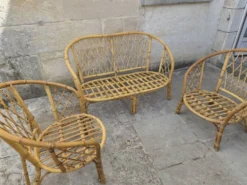 Salon de jardin Vintage en bambou et rotin - Années 60/70