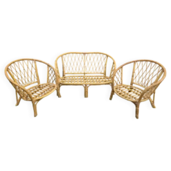 Salon de jardin Vintage en bambou et rotin - Années 60/70