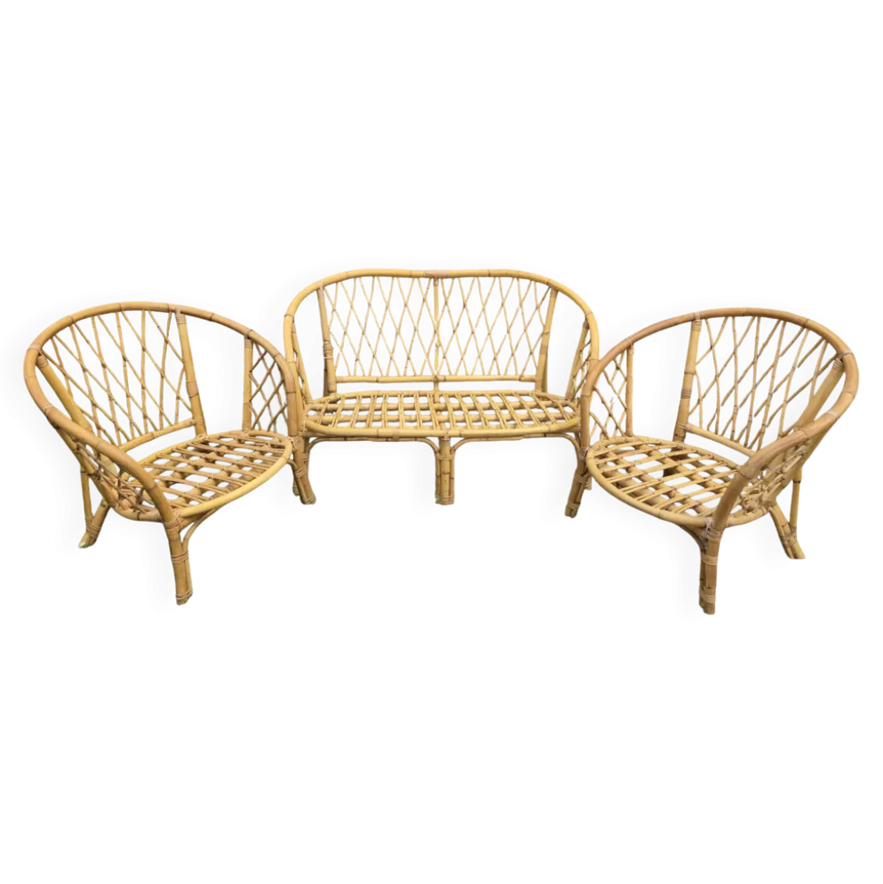 Salon de jardin Vintage en bambou et rotin - Années 60/70