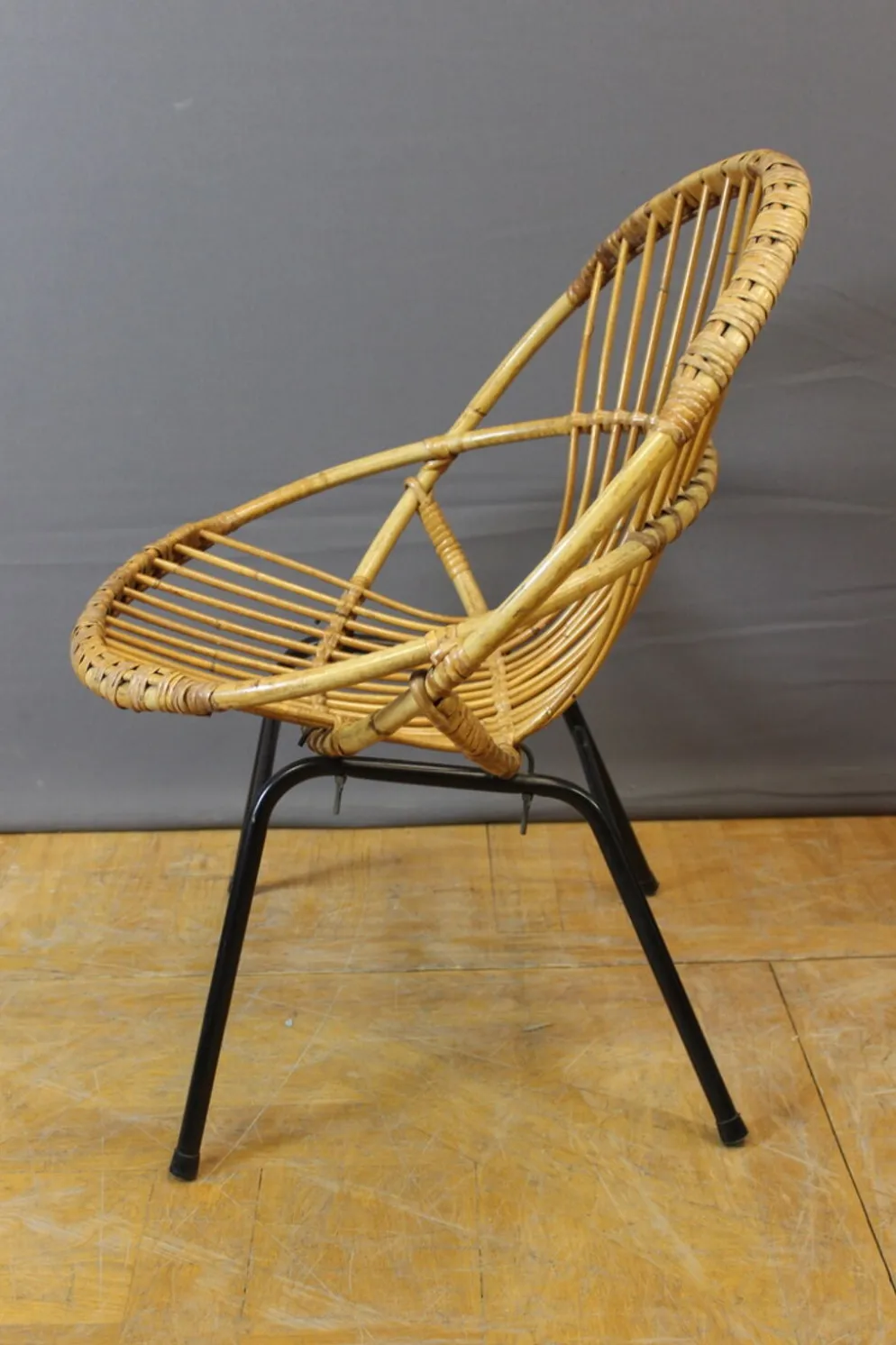 Salon en rotin et fer laqué noir par Rohe Noordwole vers 1950