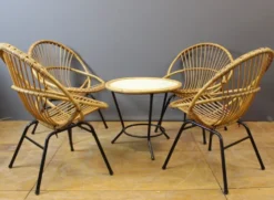 Salon en rotin et fer laqué noir par Rohe Noordwole vers 1950