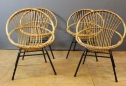 Salon en rotin et fer laqué noir par Rohe Noordwole vers 1950